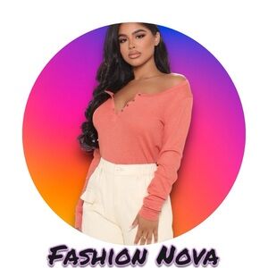 Fashion Nova Long Sleeve Henley V neck button Top - Peachy Orange